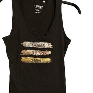 GUESS Black Tank Top with Gold and Silver Accents
